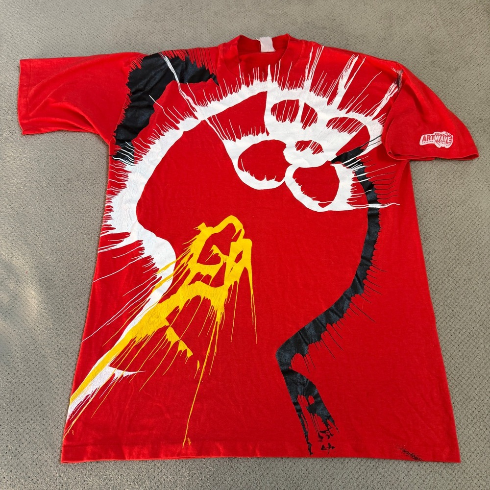 Vintage 1990s Artwave Original Abstract Graphic T-Shirt Red XL Single Stitch